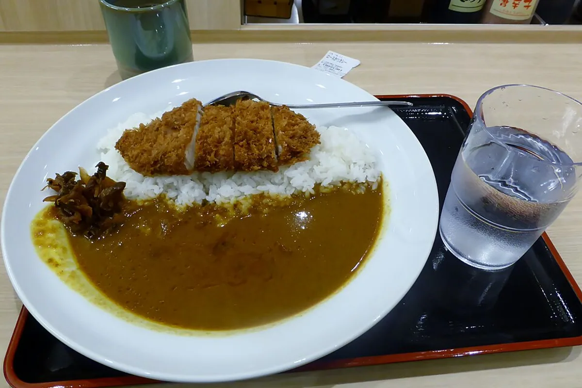 Sliced pork katsu with Japanese curry sauce and white rice
